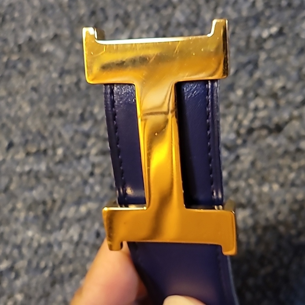 .Vintage Hermes Belt Gold Buckle Blue and Red Belt - Picture 6 of 7